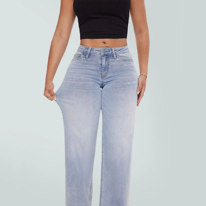 Rise Baggy Jeans Stretchy Wide Leg for Women