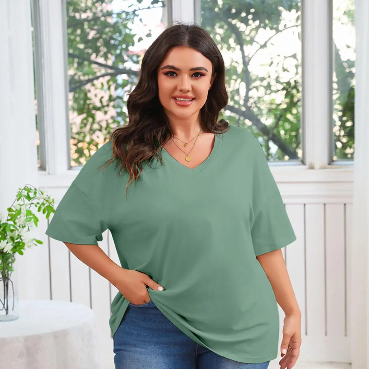 Women's V Neck T Shirts Summer Half Sleeve Tees