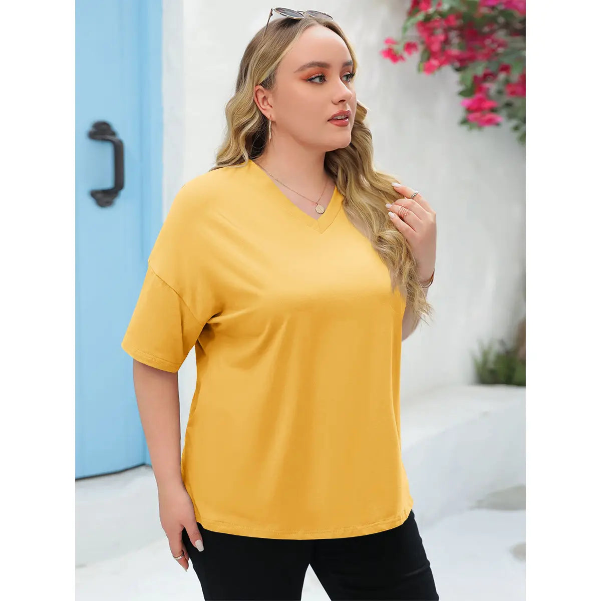Women's V Neck T Shirts Summer Half Sleeve Tees