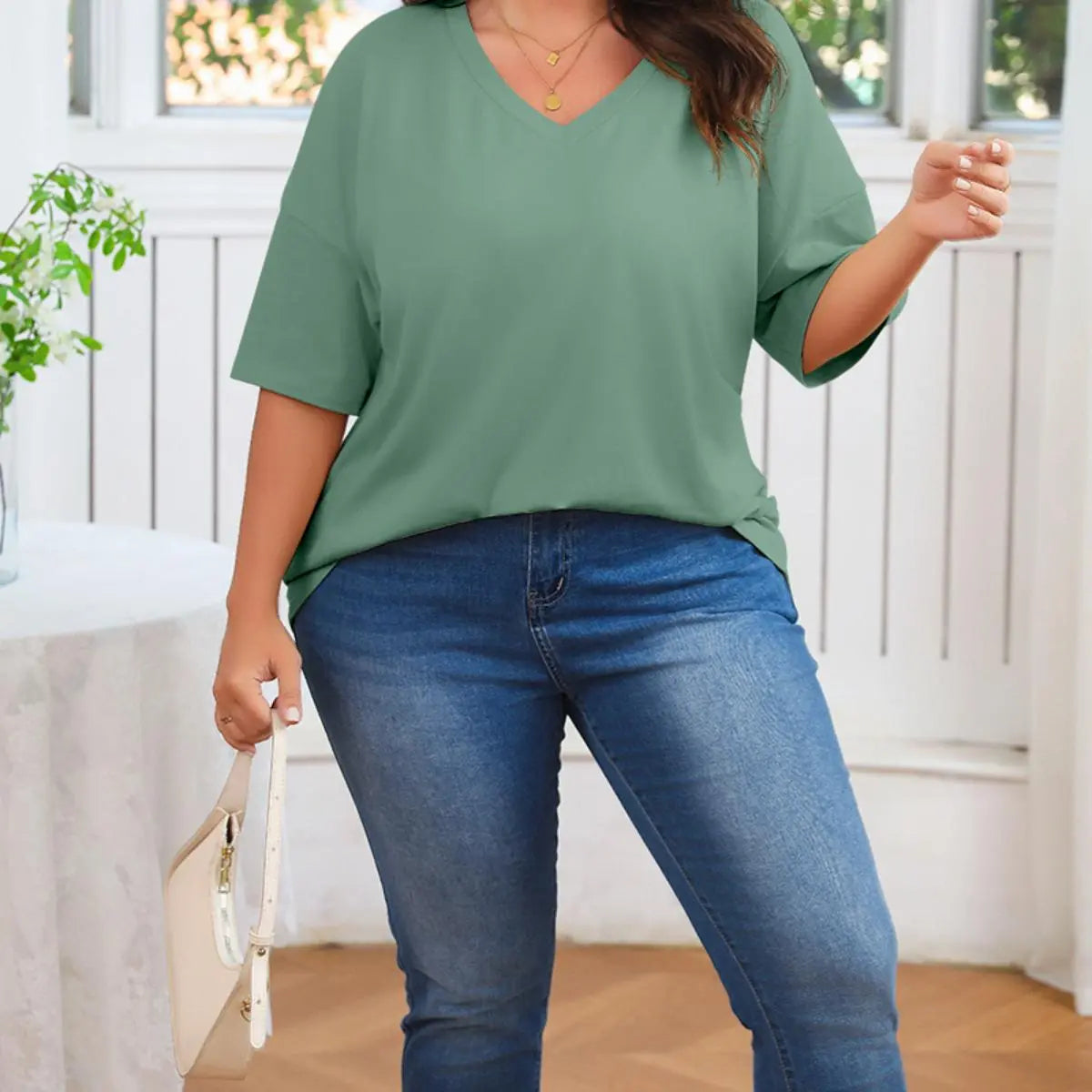 Women's V Neck T Shirts Summer Half Sleeve Tees