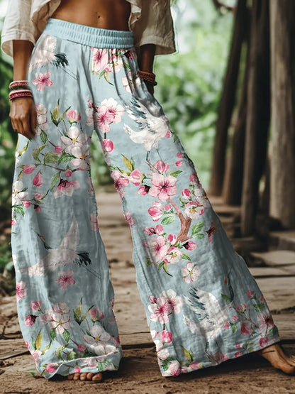 【LAST DAY SALE】Women's Casual Bohemian Style Floral Print Wide-Leg Pants