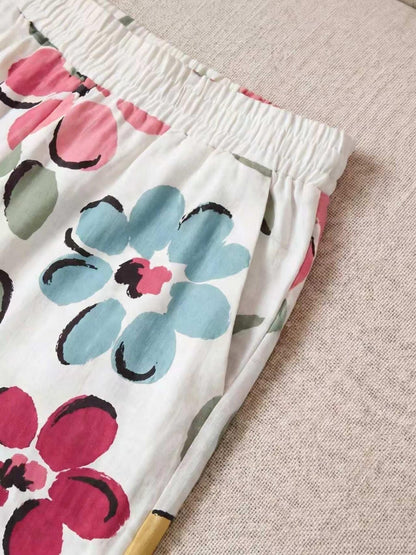 【LAST DAY SALE】Women's Casual Bohemian Style Floral Print Wide-Leg Pants