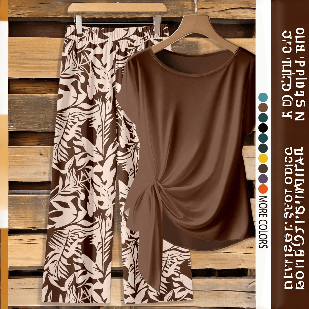 【LAST DAY SALE】Women's Casual Printed Knot Shirt and Loose Straight Pants Set