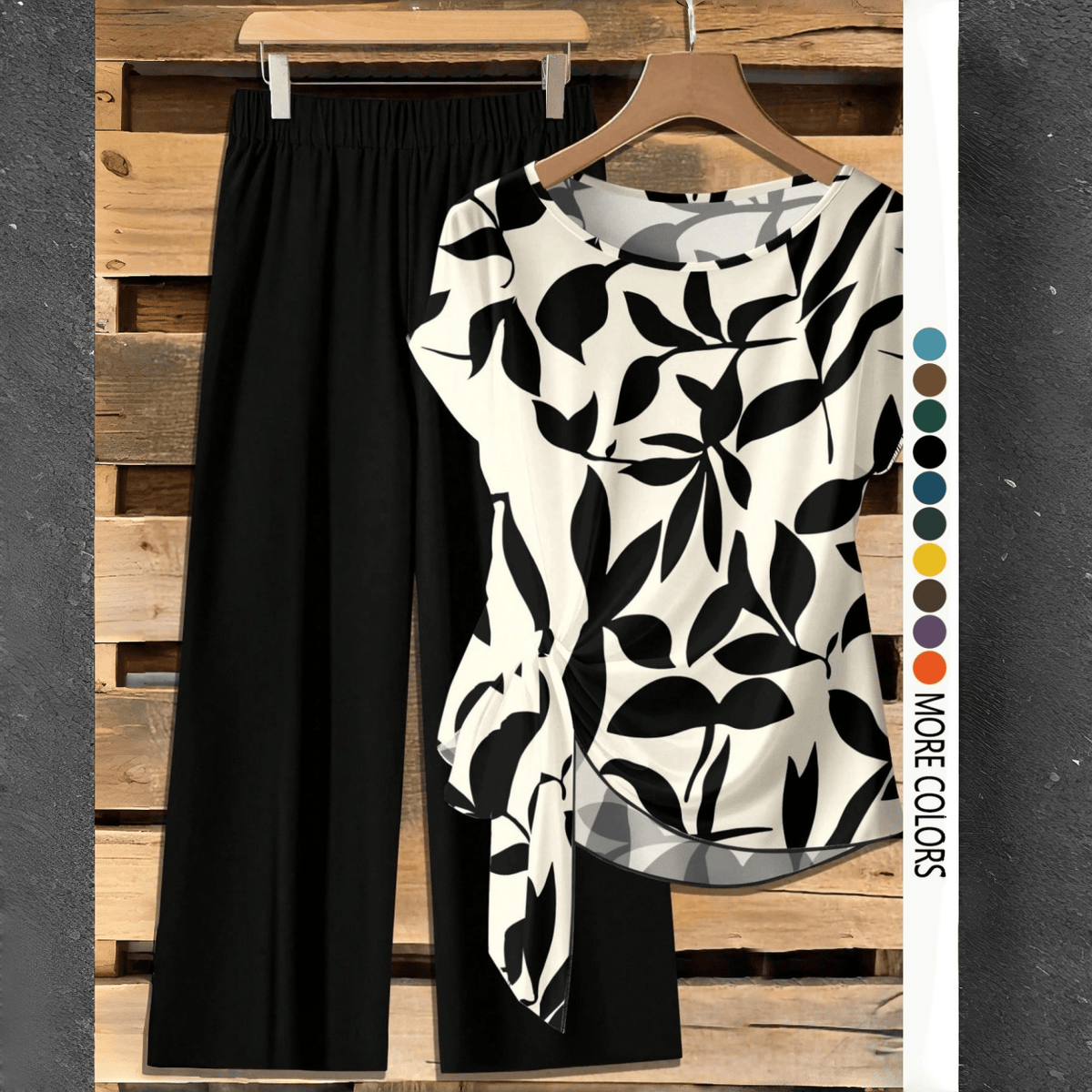 【LAST DAY SALE】Women's Casual Printed Knot Shirt and Loose Straight Pants Set