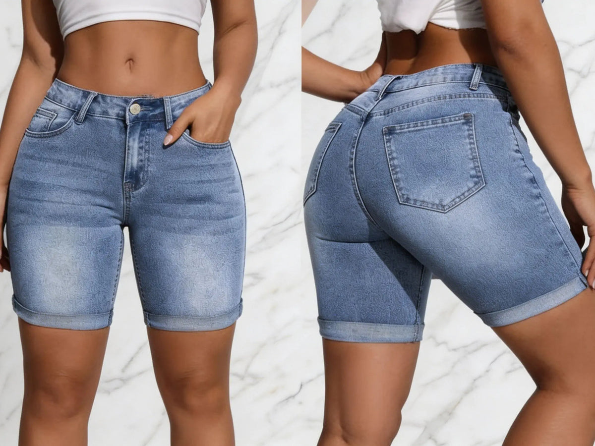 [Final Clearance Sale]Women’s Washed Slim Fit Denim Shorts with Pockets