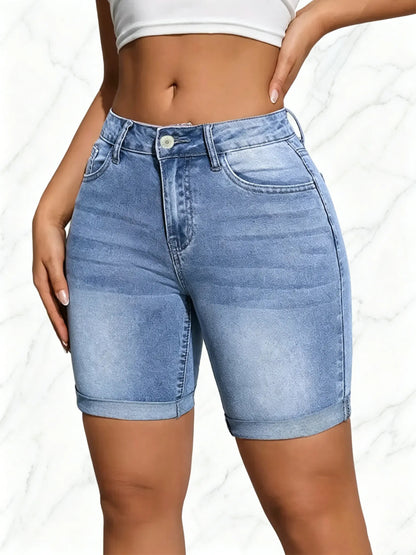[Final Clearance Sale]Women’s Washed Slim Fit Denim Shorts with Pockets