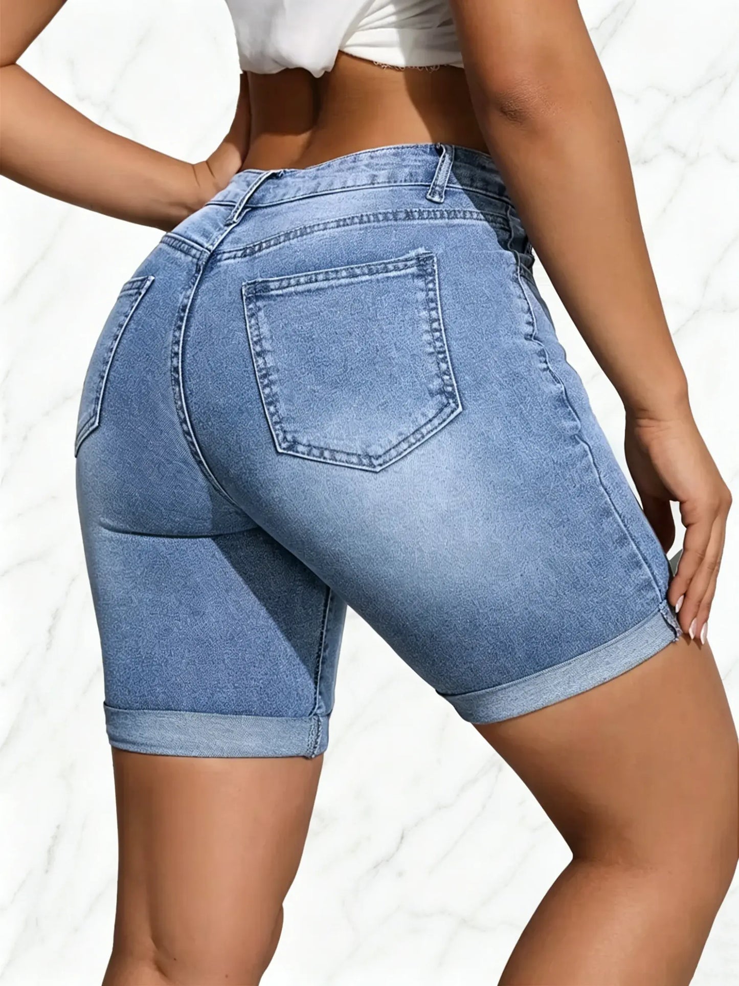 [Final Clearance Sale]Women’s Washed Slim Fit Denim Shorts with Pockets