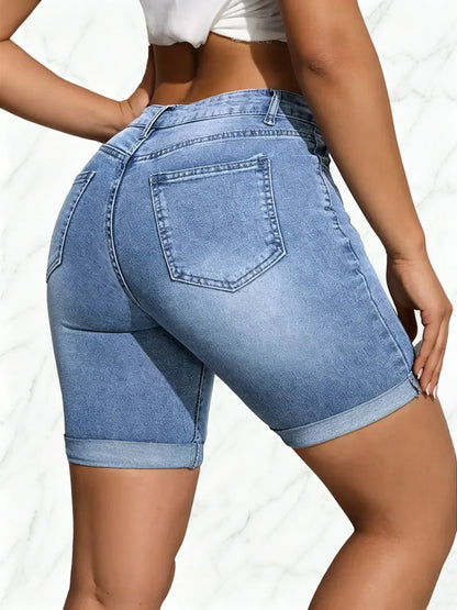 [Final Clearance Sale]Women’s Washed Slim Fit Denim Shorts with Pockets