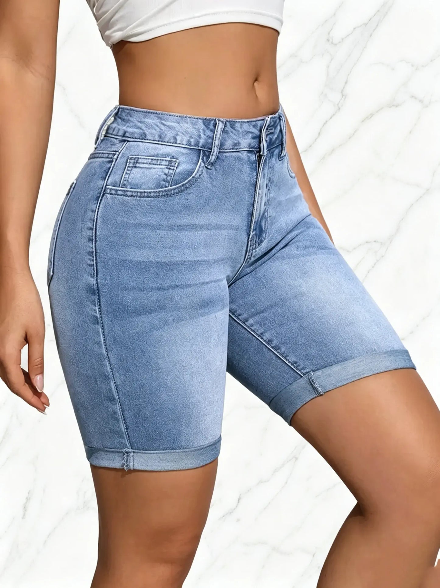 [Final Clearance Sale]Women’s Washed Slim Fit Denim Shorts with Pockets