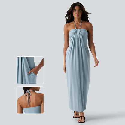 Final Sale🔥Halter Tie Back Maxi Dress with Pockets