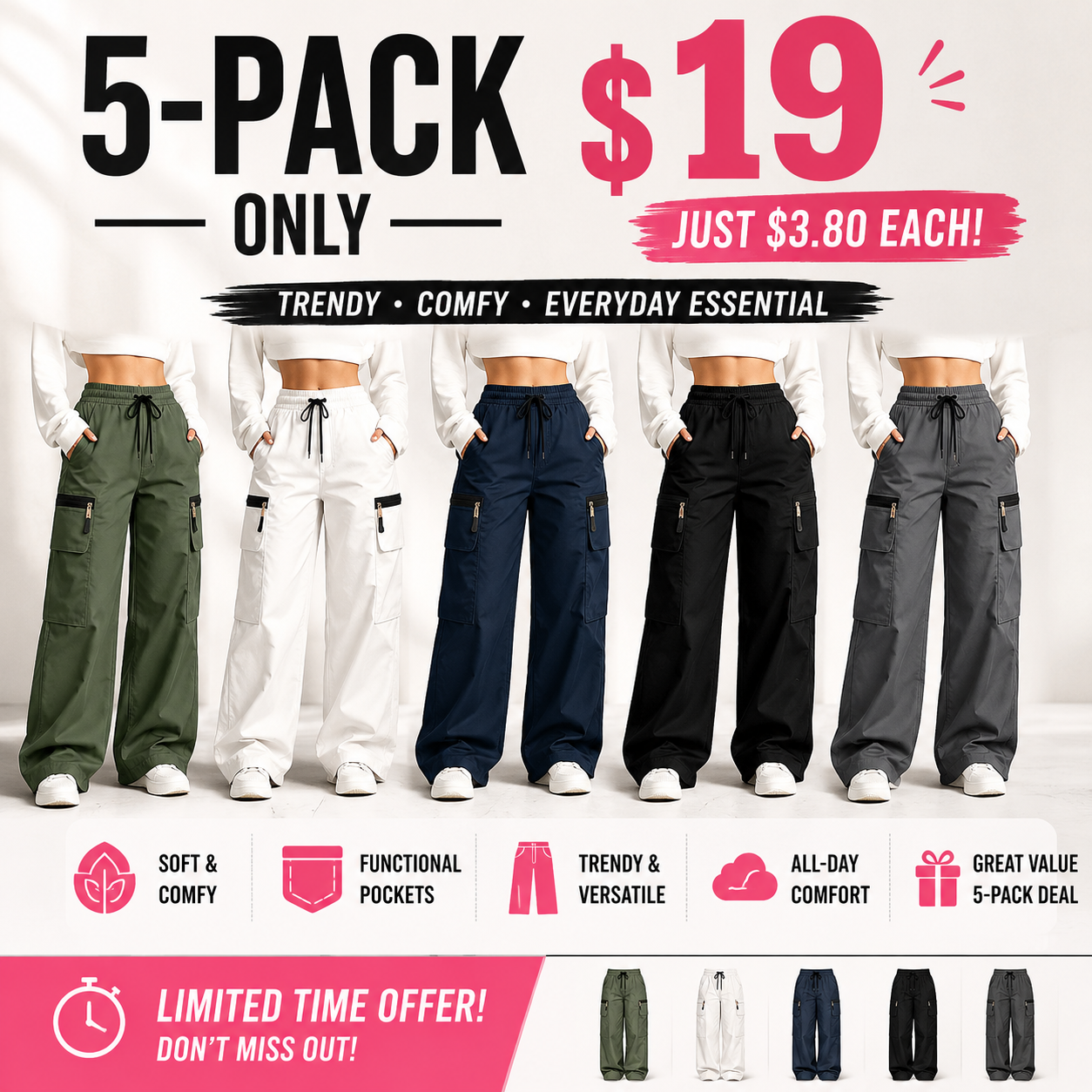 Women’s lightweight loose cargo pants with multiple pockets