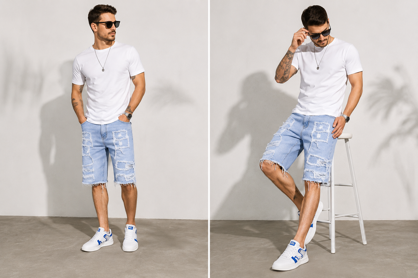 Raw Hem Denim Shorts with Rips – Edgy Urban Casual Warm-Weather Essential