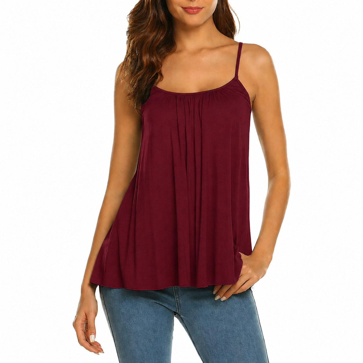 🔥Flash Sale⚡️Plus Size Camisoles Women with Built in Bra Tank Top Cami Sleeveless Summer Tops