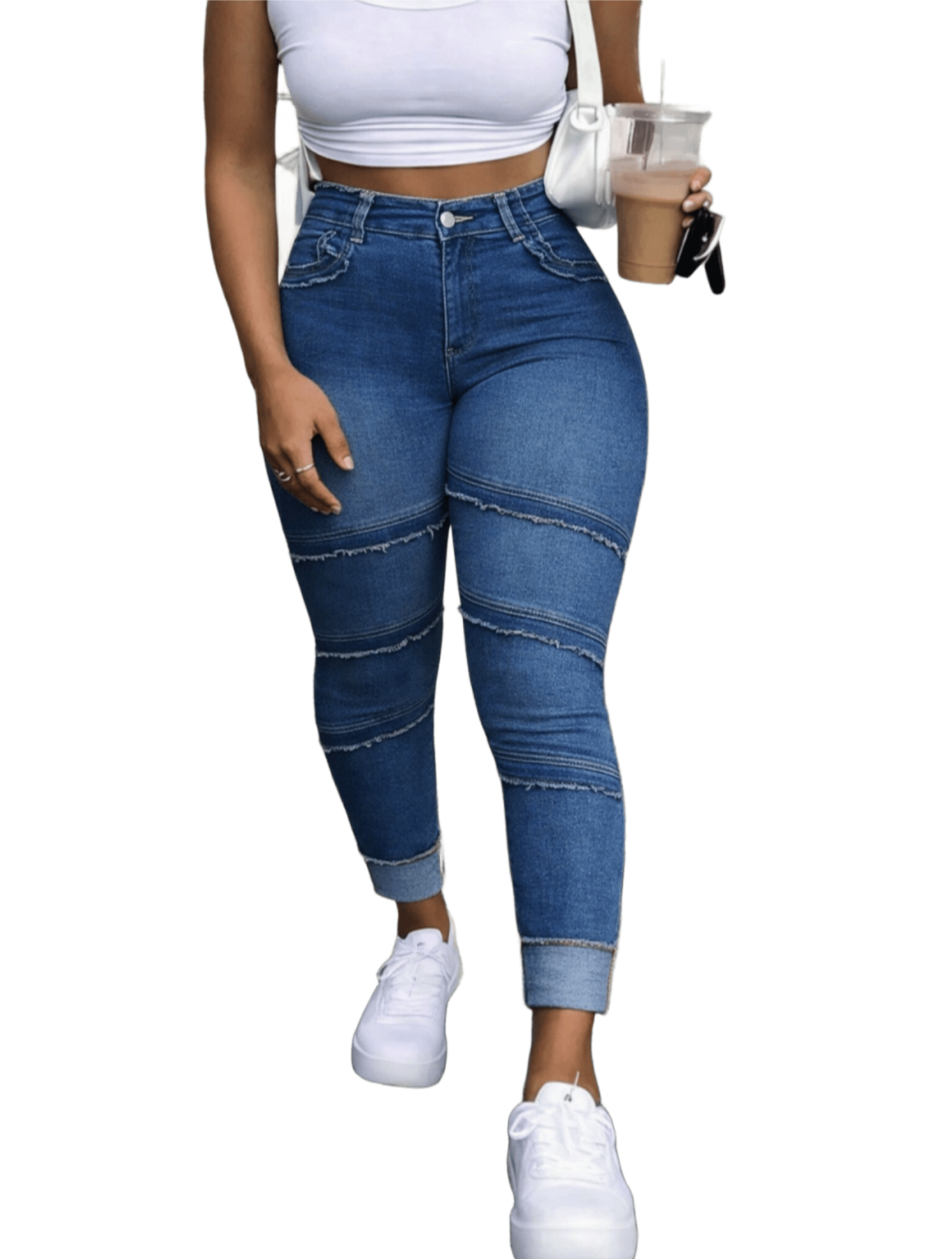 Raw Hem High Waist Dark Wash Stretchy Denim Jeans