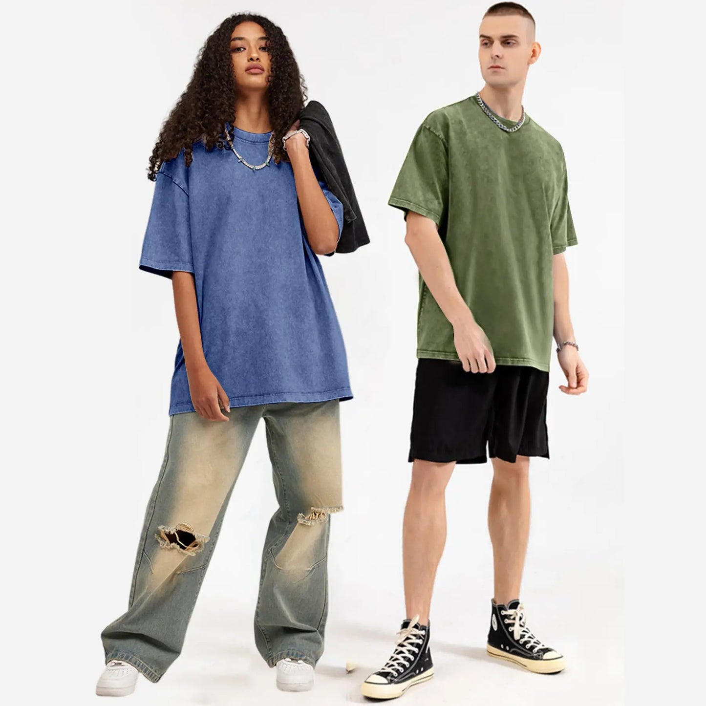 SHEEN 3 Pack Women's Oversized Acid Wash Tees