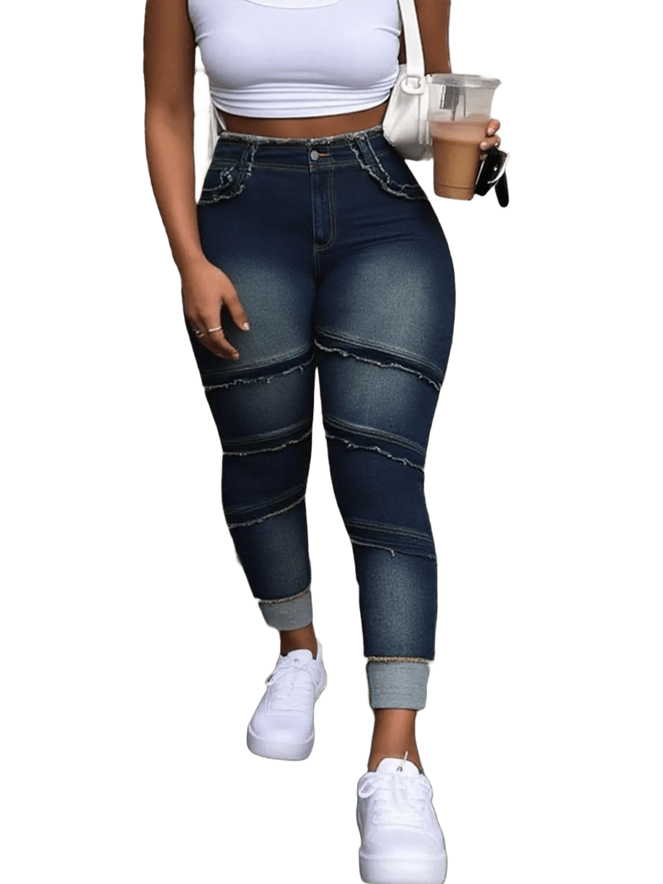 Raw Hem High Waist Dark Wash Stretchy Denim Jeans