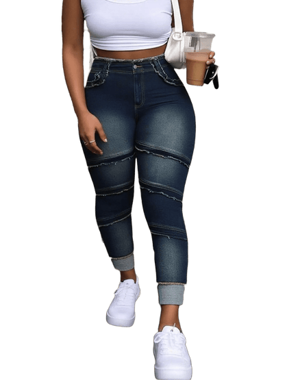 Raw Hem High Waist Dark Wash Stretchy Denim Jeans